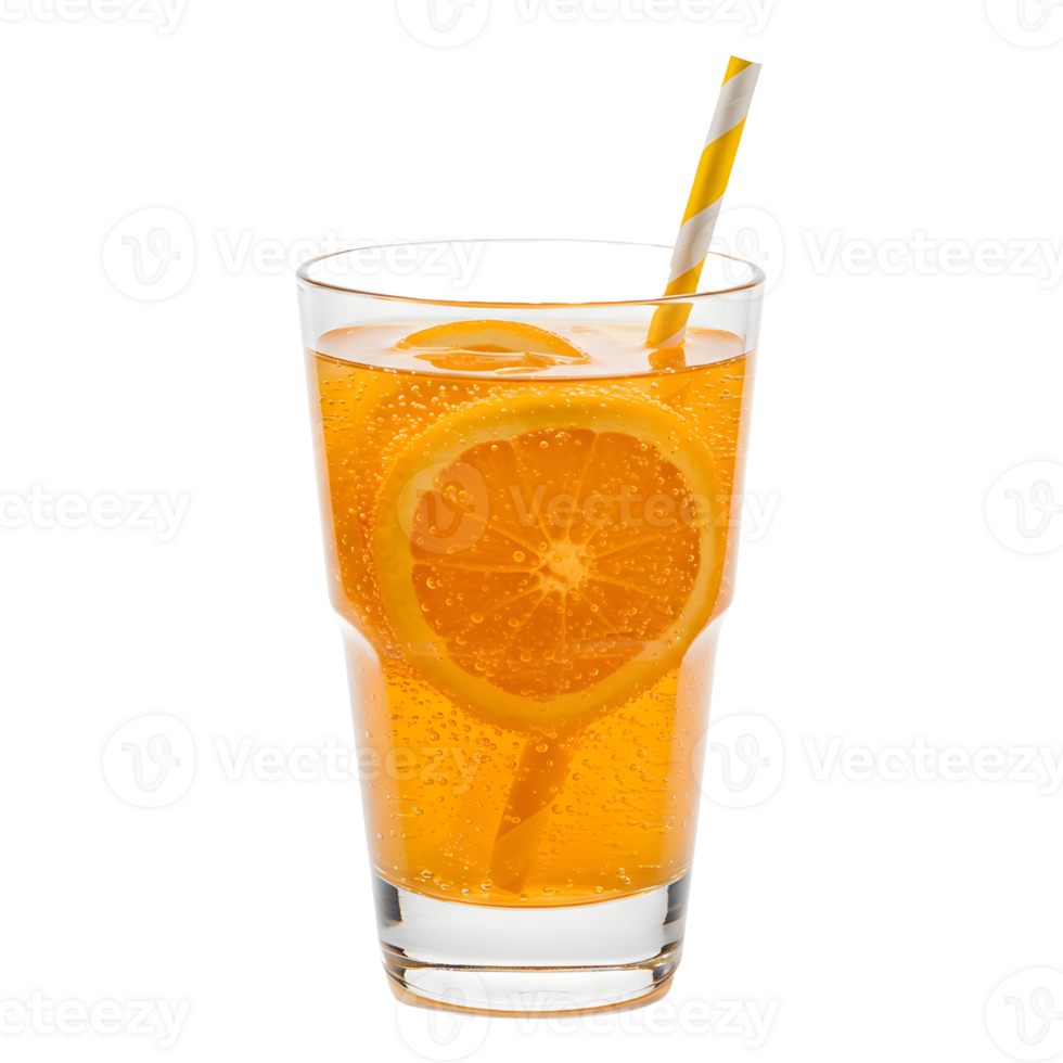 Orange Soda in Tall Glass with Ice Cubes isolated png