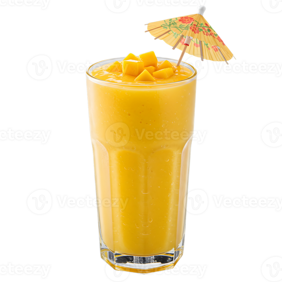 Mango Smoothie in Tall Glass with Umbrella Garnish isolated png