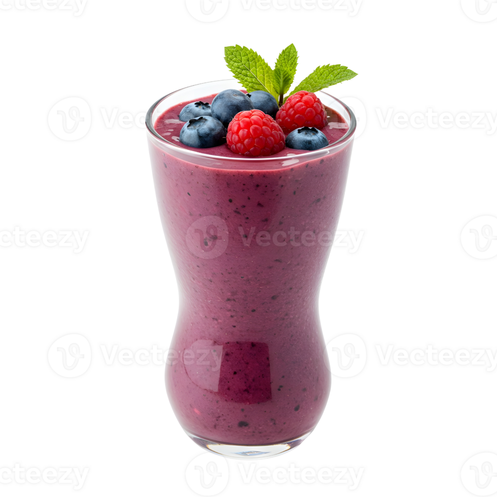 Berry Smoothie in Glass with Fresh Blueberries isolated png