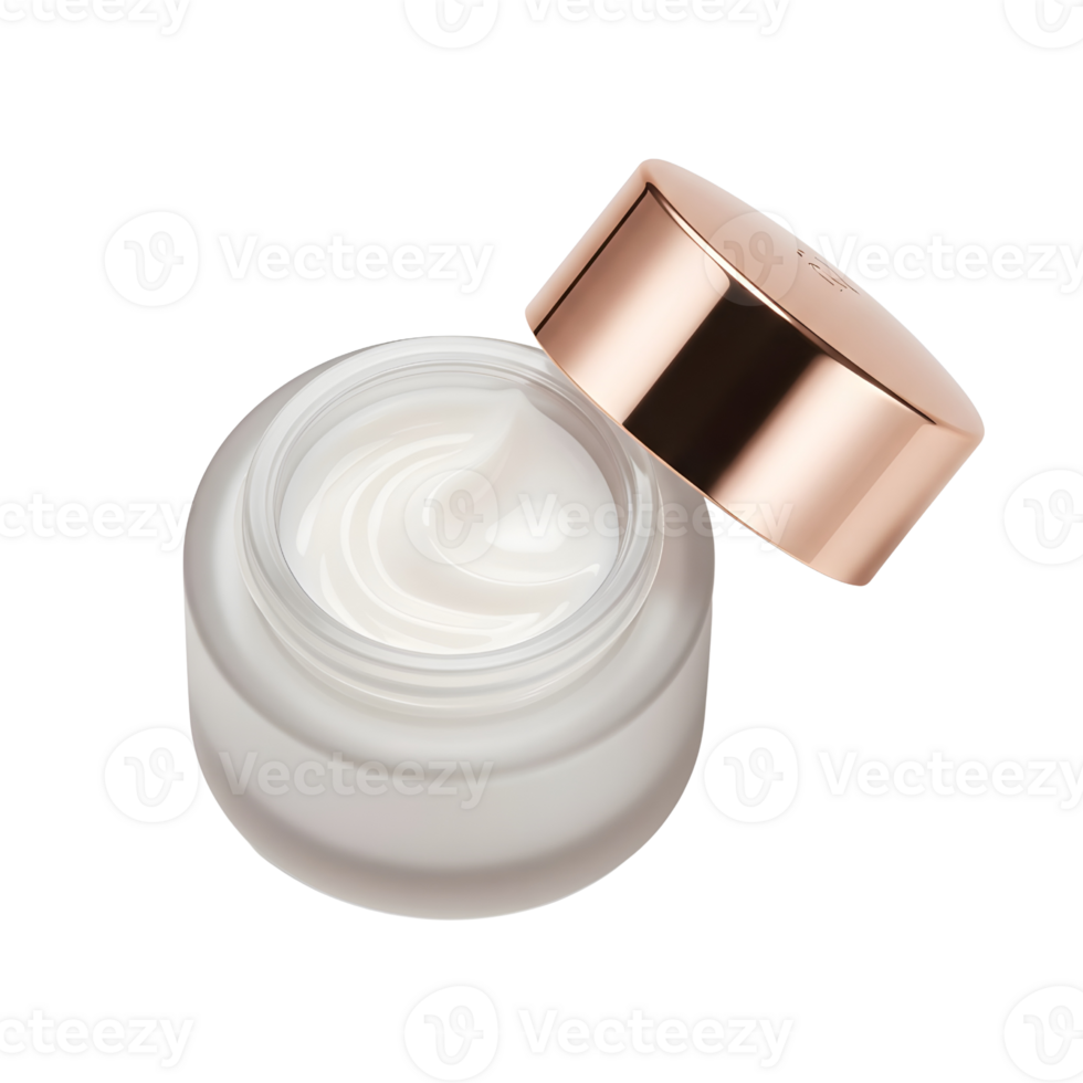 Open Glass Cream Jar with Rose Gold Lid for Luxury Skincare Products Isolated png
