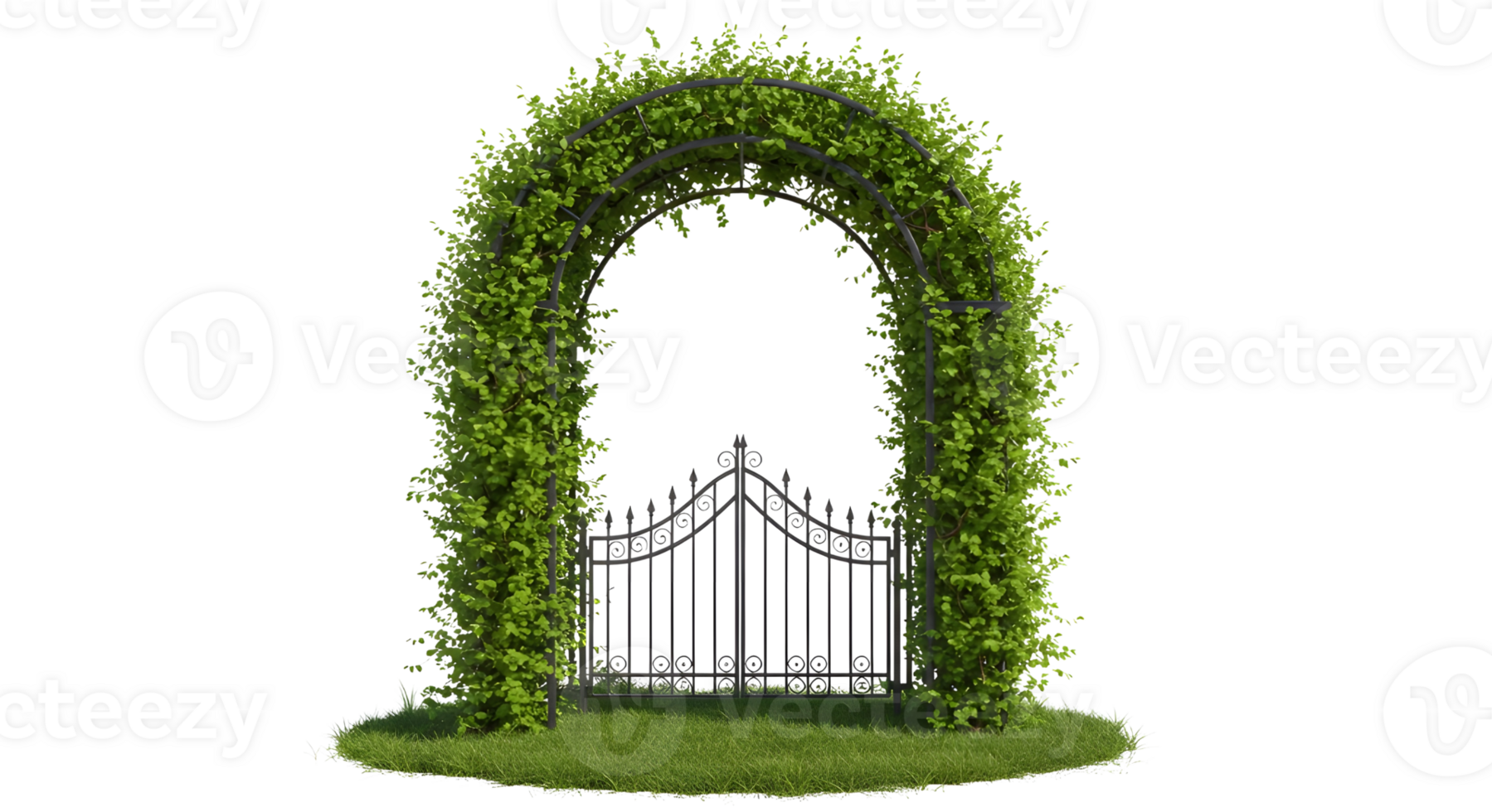 Hedge Arch with Closed Garden Gate png