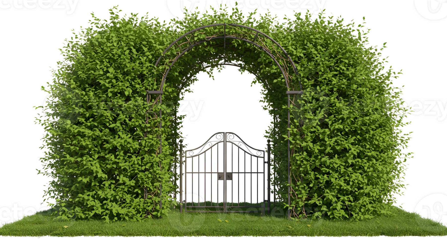Hedge Arch with Closed Iron Gate png