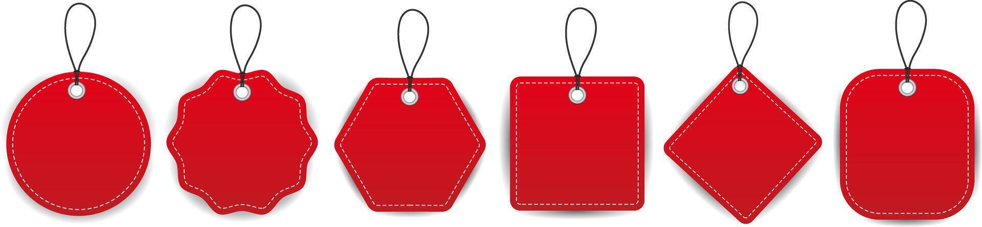 Realistic red price tag collection. Special offer or discount label. Blank sale promotion badge. illustration. vector