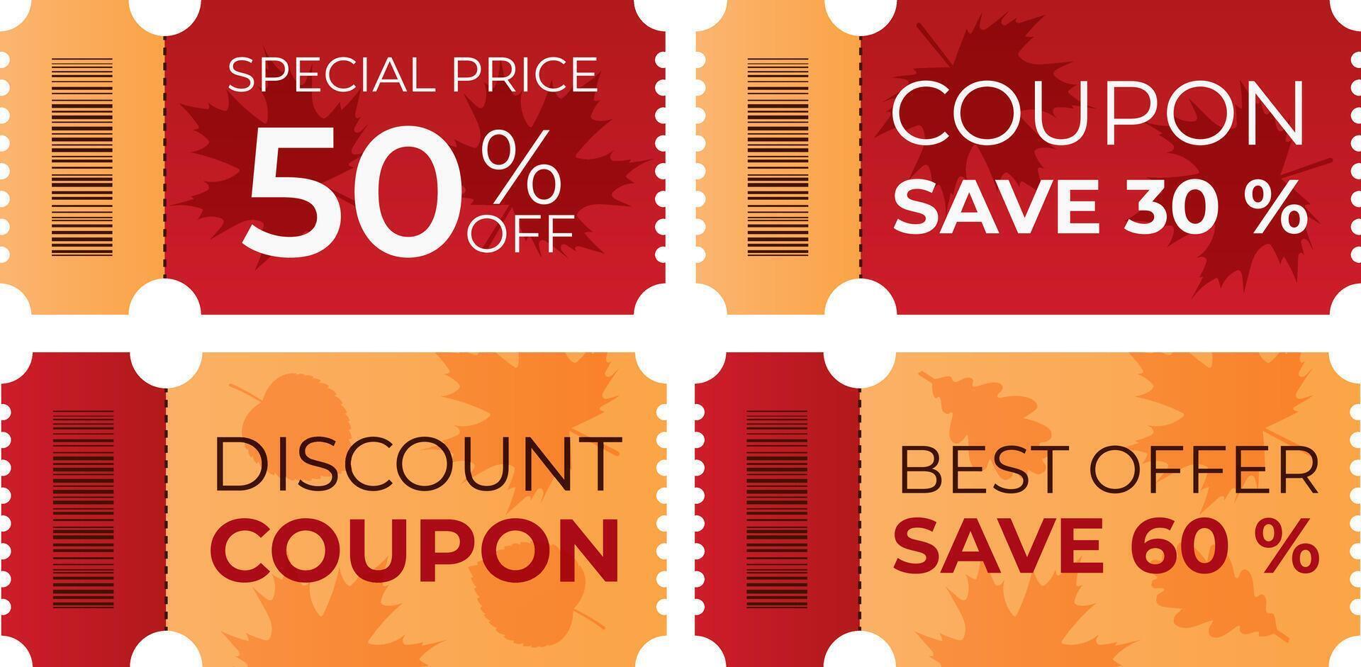set of discount coupon templates with sales and special offers for the autumn season. vector