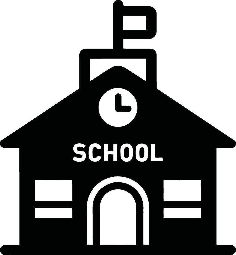 Classic School Building Icon with Clock and Flag vector