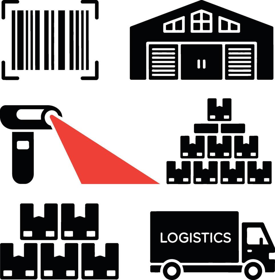 Barcode, Warehouse, and Scanner Icon Set vector
