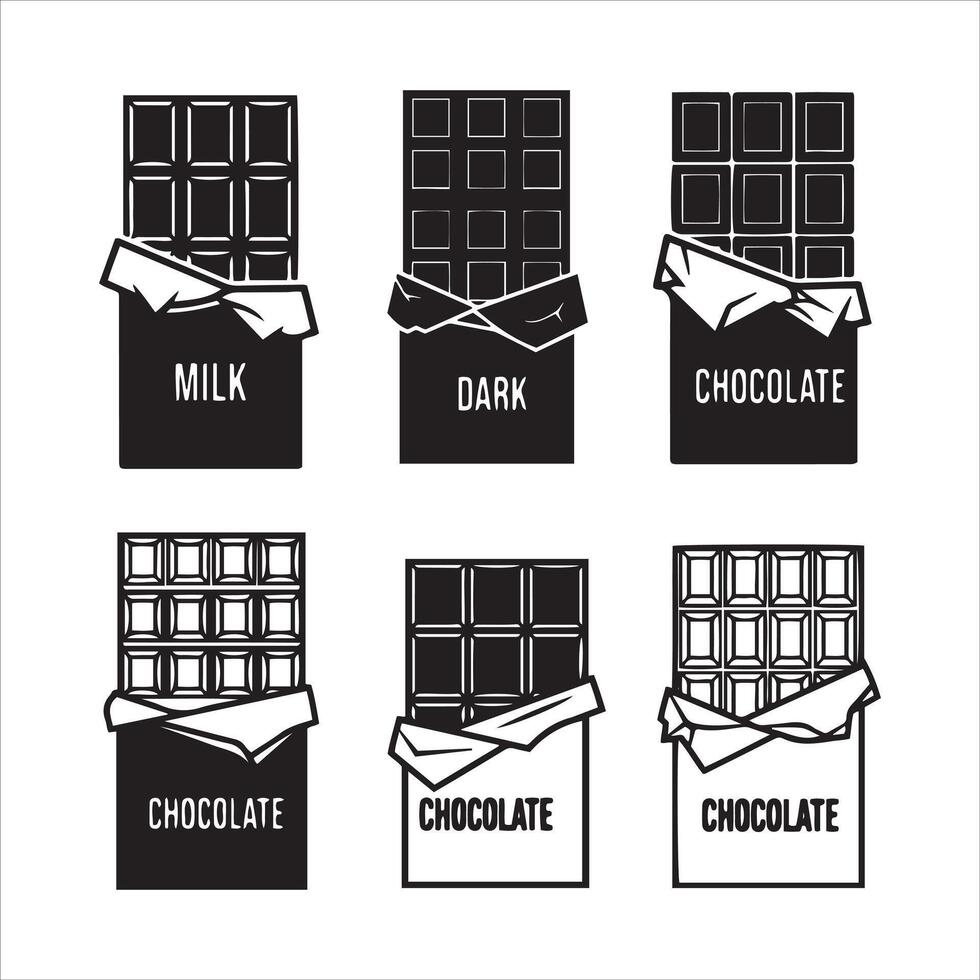 Collection of stylized chocolate bars in black and white with different labels vector