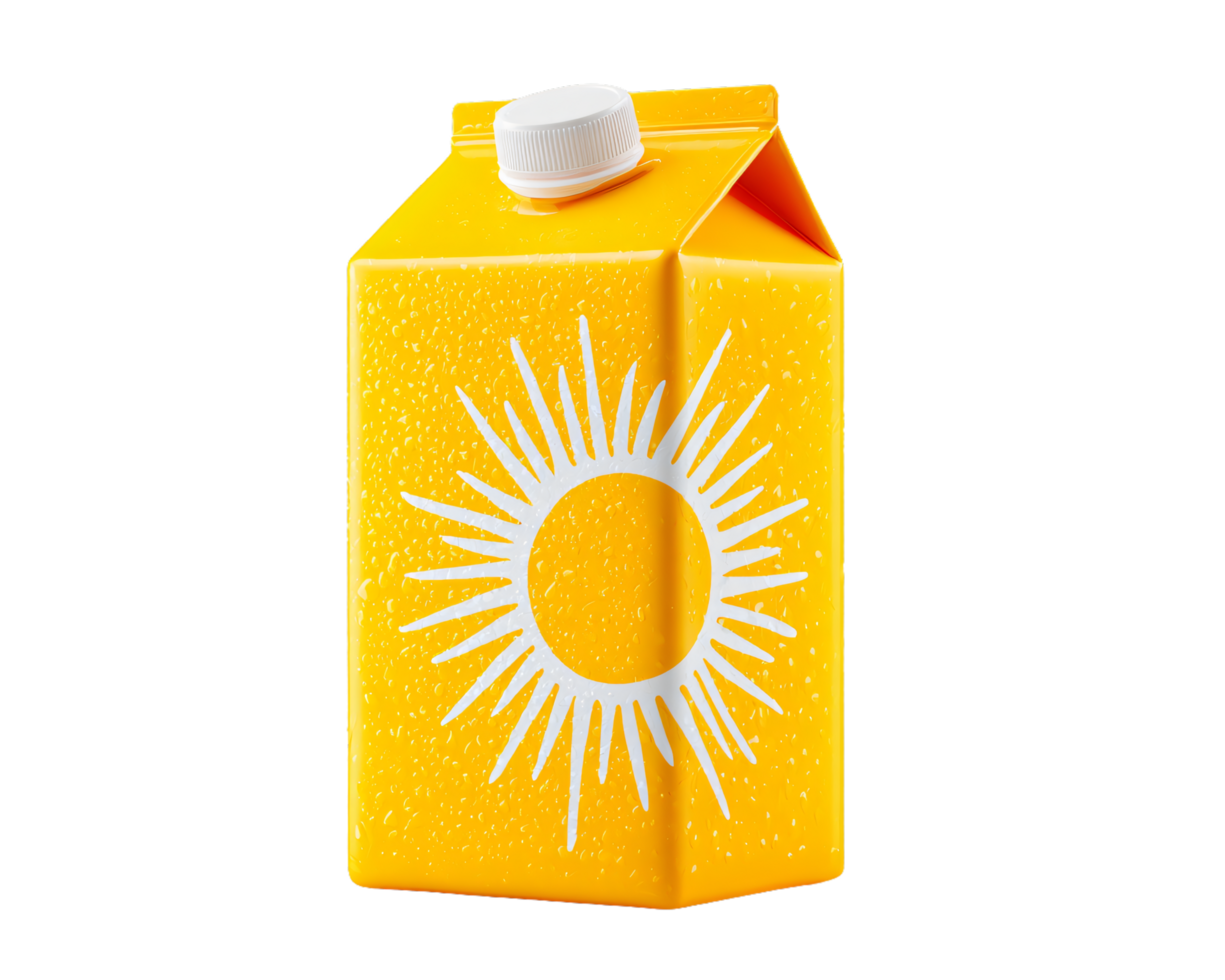 Bright Yellow Carton with Sun Design and Cap for Beverage Packaging png
