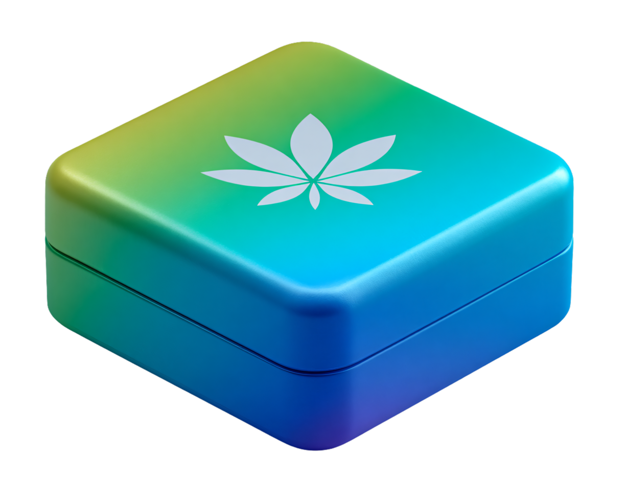 Colorful Square Box with Abstract Gradient and Leaf Symbol Design png