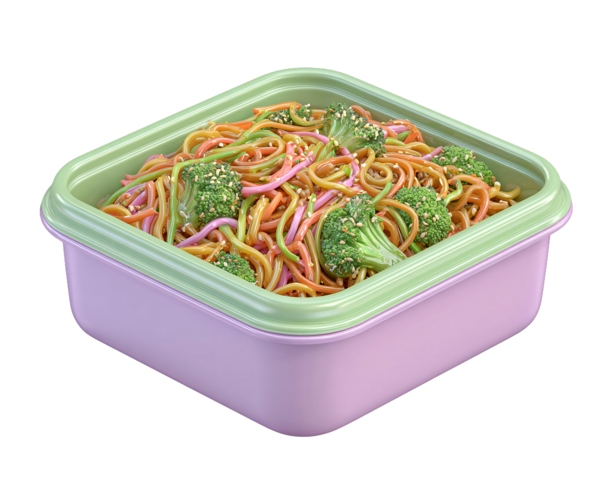 Colorful Vegetable Noodles in Square Container for Healthy Meal Prep png
