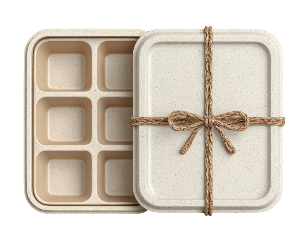 Eco-Friendly Container with Six Compartments and Natural Twine Tie png