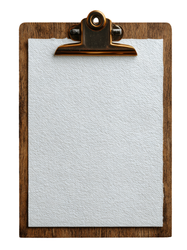 Blank Clipboard with Textured Paper on Wooden Background png