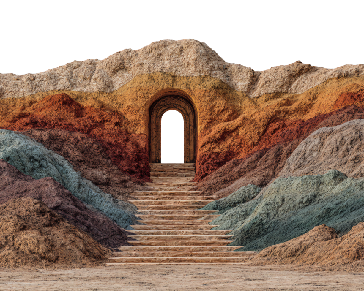 Colorful Earth Tones with Archway and Steps in Desert Landscape png