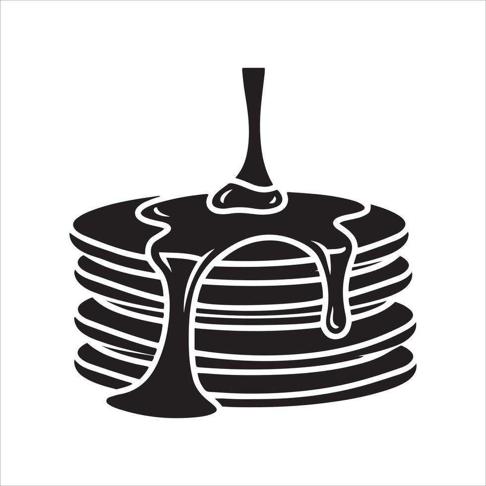 Stylized black and white staple of pancakes drizzled with syrup vector