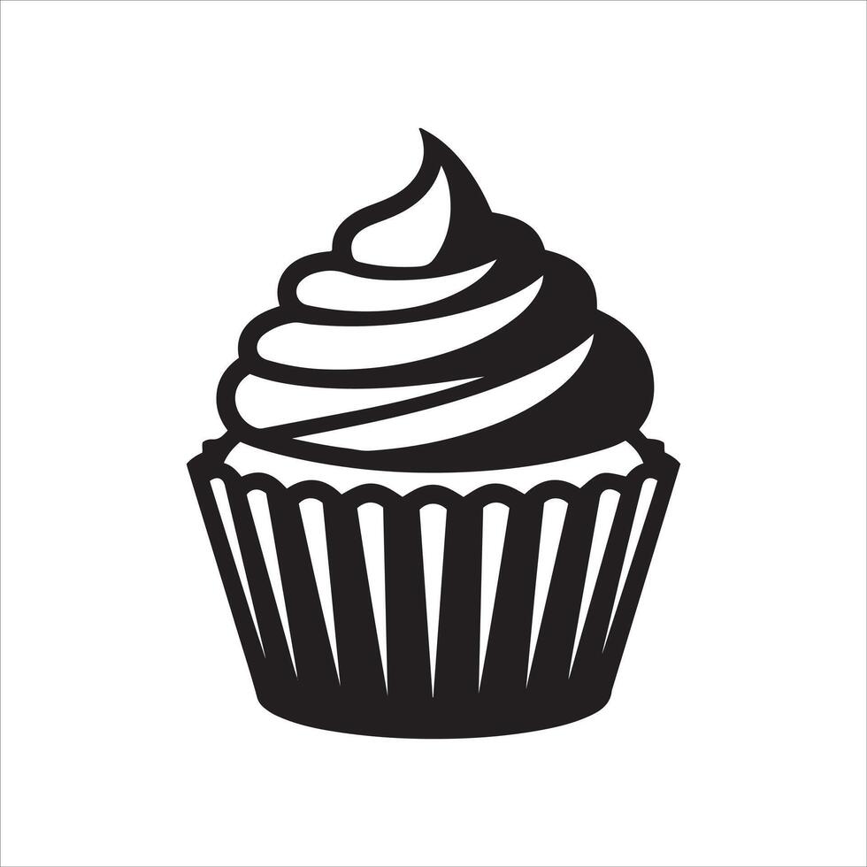 Classic black and white cupcake design with swirled frosting vector