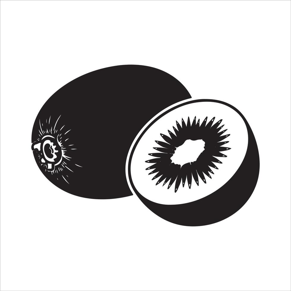 Stylized black and white kiwi fruit with detailed cross section vector