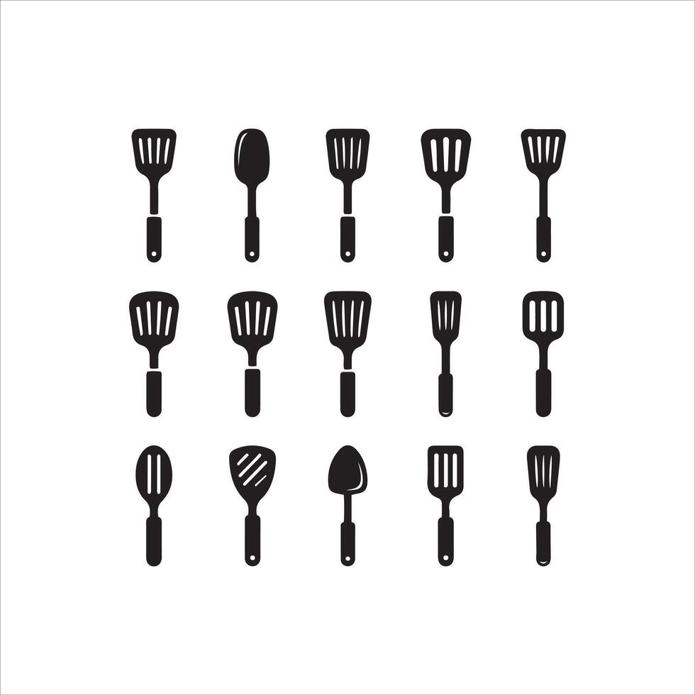 Collection of kitchen utensils featuring spatulas and serving spoons vector