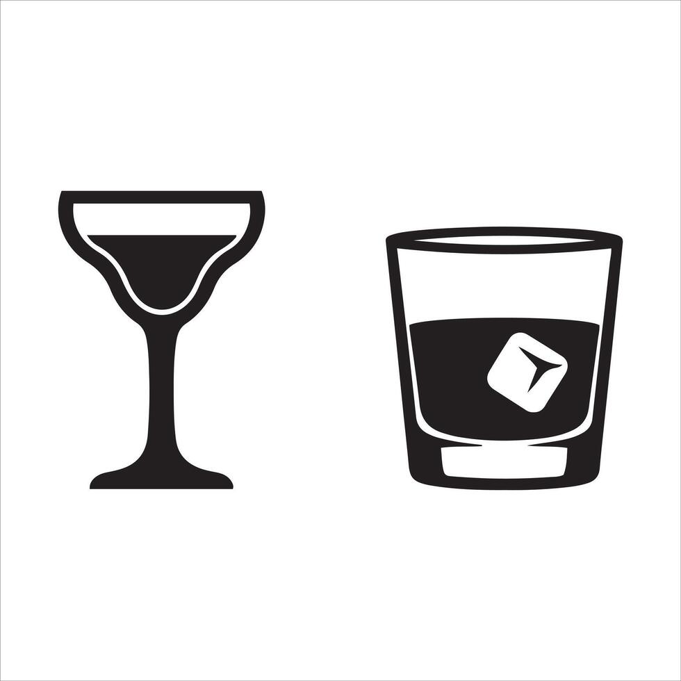 Two stylized drinks one martini glass and one rocks glass with ice vector
