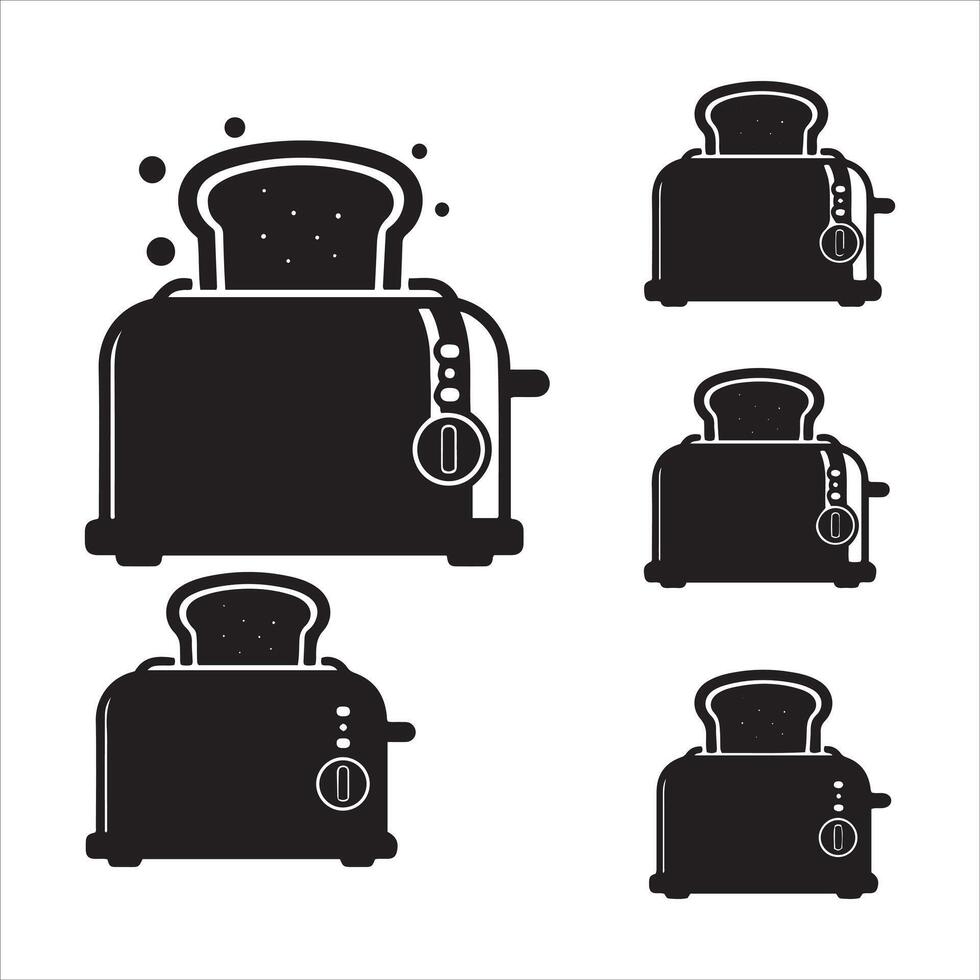 Collection of black and white toaster icons with toast slices vector