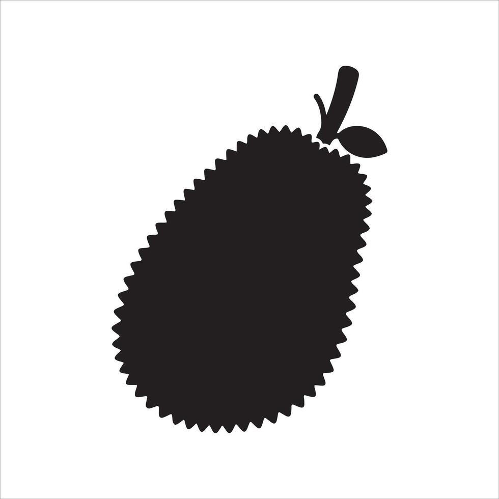 Simple black silhouette of a spiky durian fruit with a stem and leaf vector