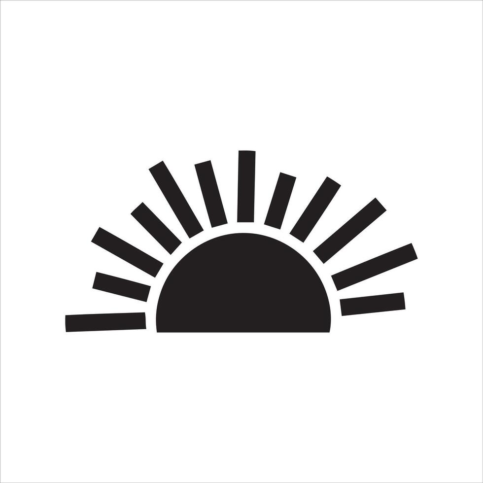 Simple black silhouette of a rising sun with rays on a white background vector