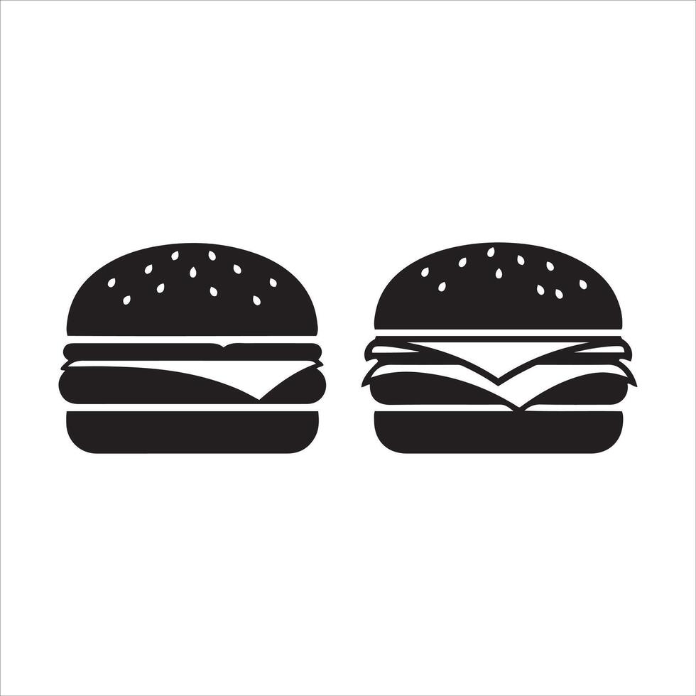 Two simple black silhouettes of hamburgers side by side vector