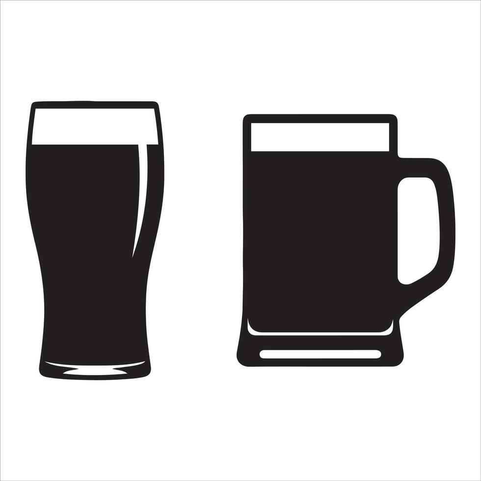 Two black silhouettes of beer glasses one tall and one mug style vector