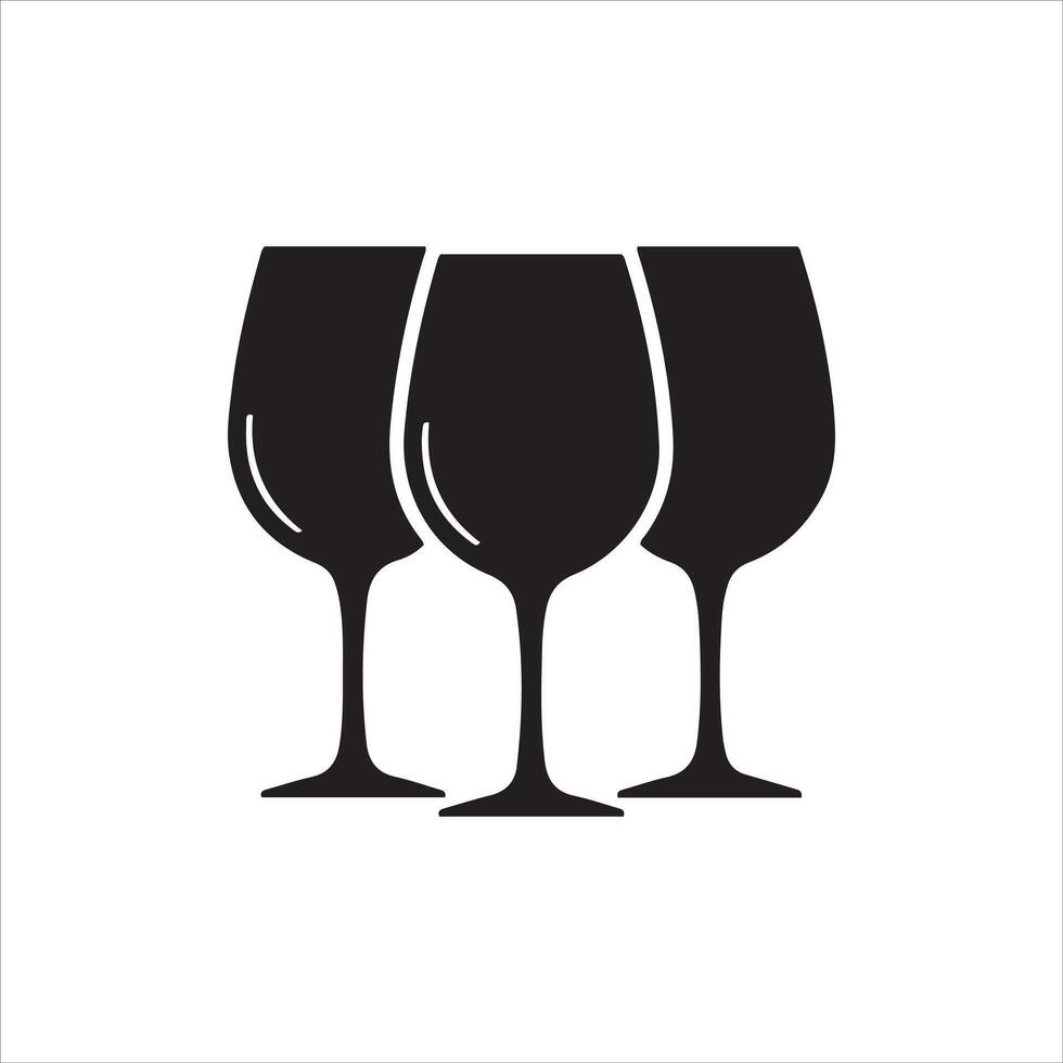 Three elegant black wine glasses arranged together on a white background vector