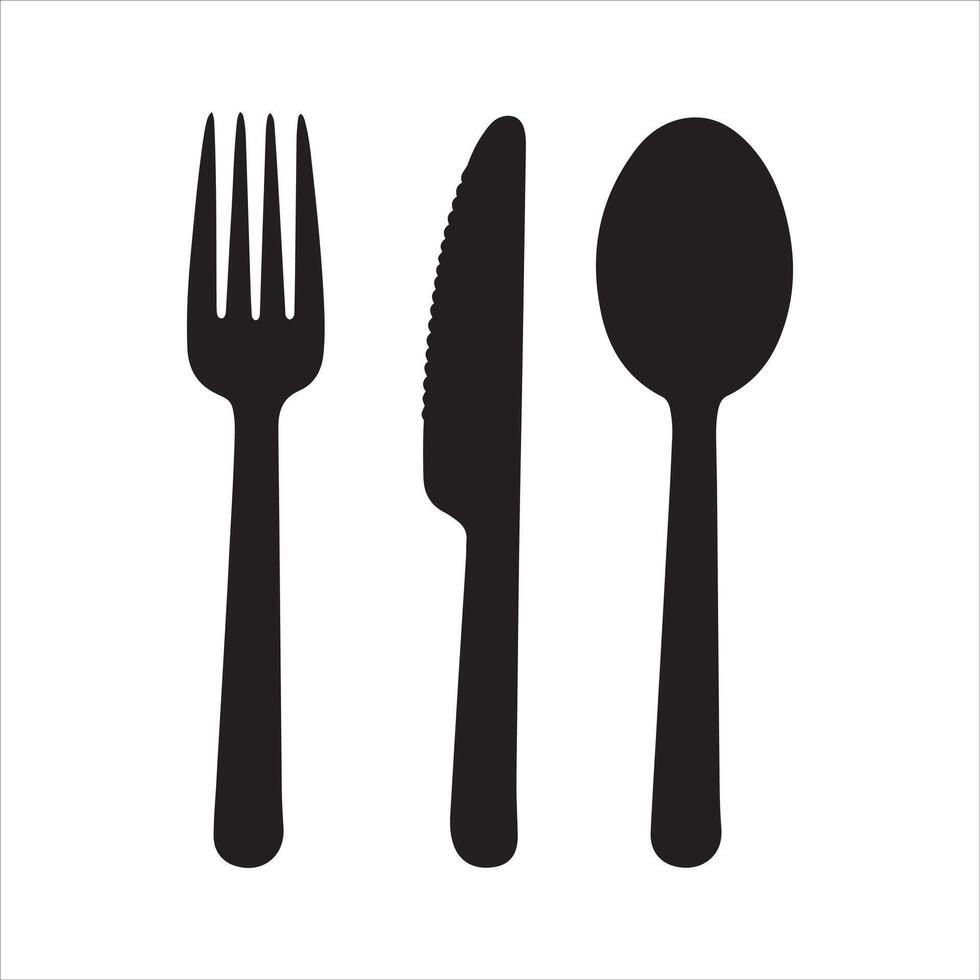 Simple black silhouette of a fork knife and spoon on a white background vector