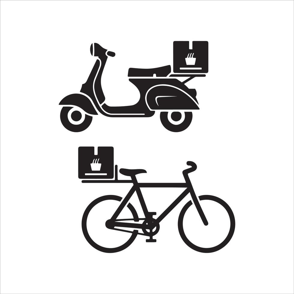 Scooter and bicycle delivery icons symbolizing food transportation services vector