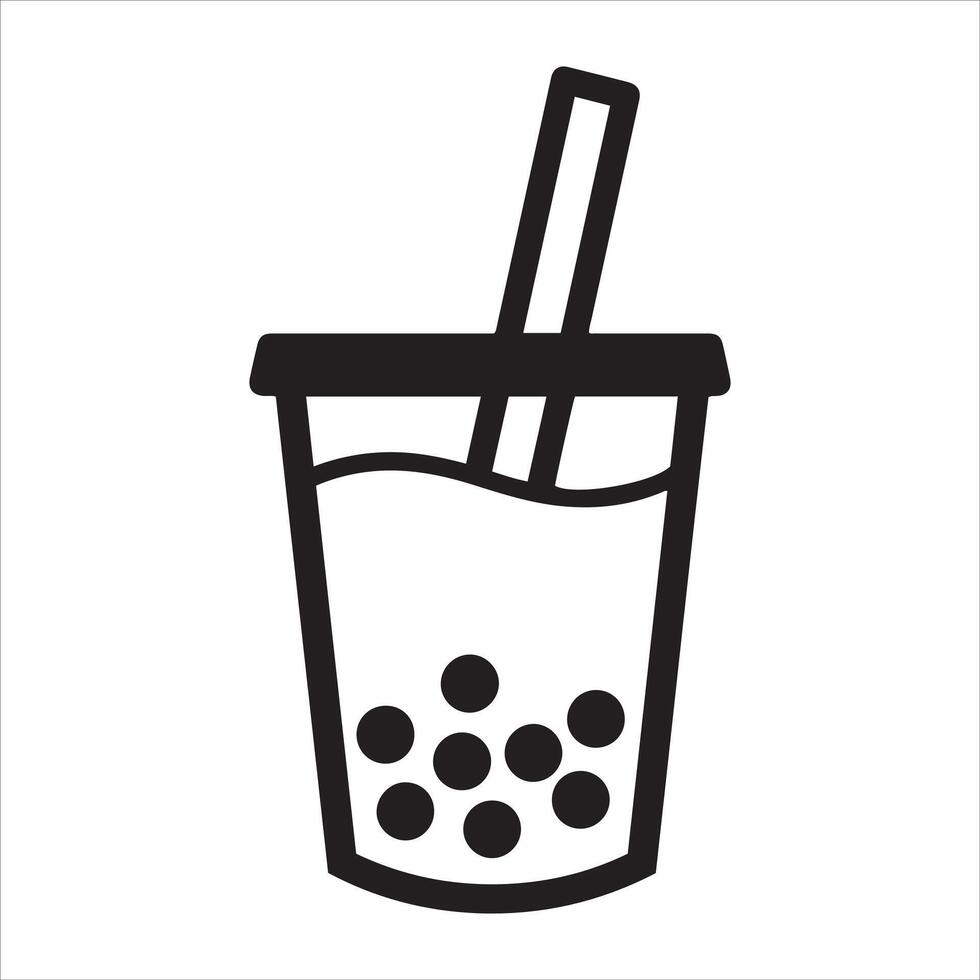 Simple black and white graphic of a bubble tea drink with tapioca pearls vector