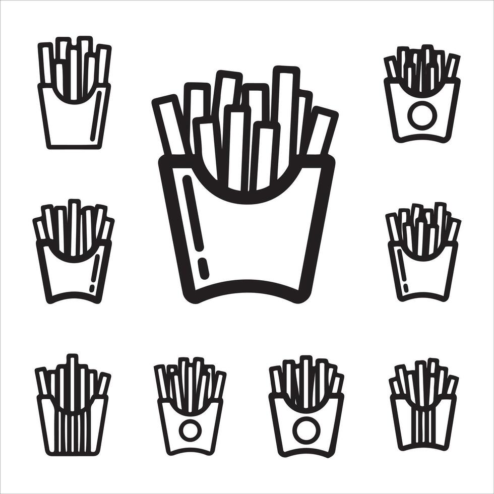 Collection of stylized french fry icons in various sizes and styles vector
