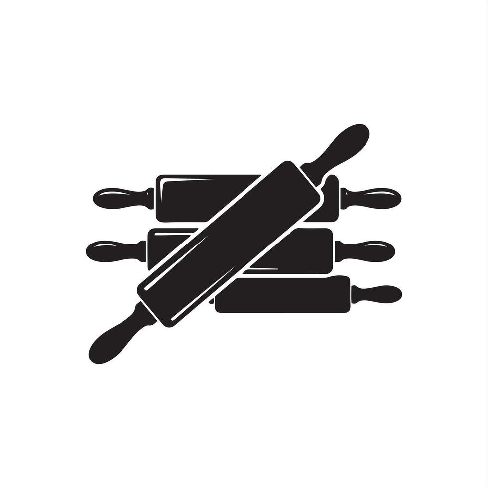 Group of black rolling pins with handles arranged artistically on white background vector