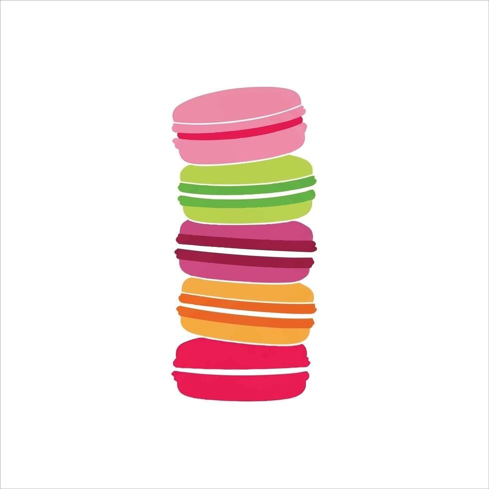 A tall stack of colorful french macarons with white filling vector