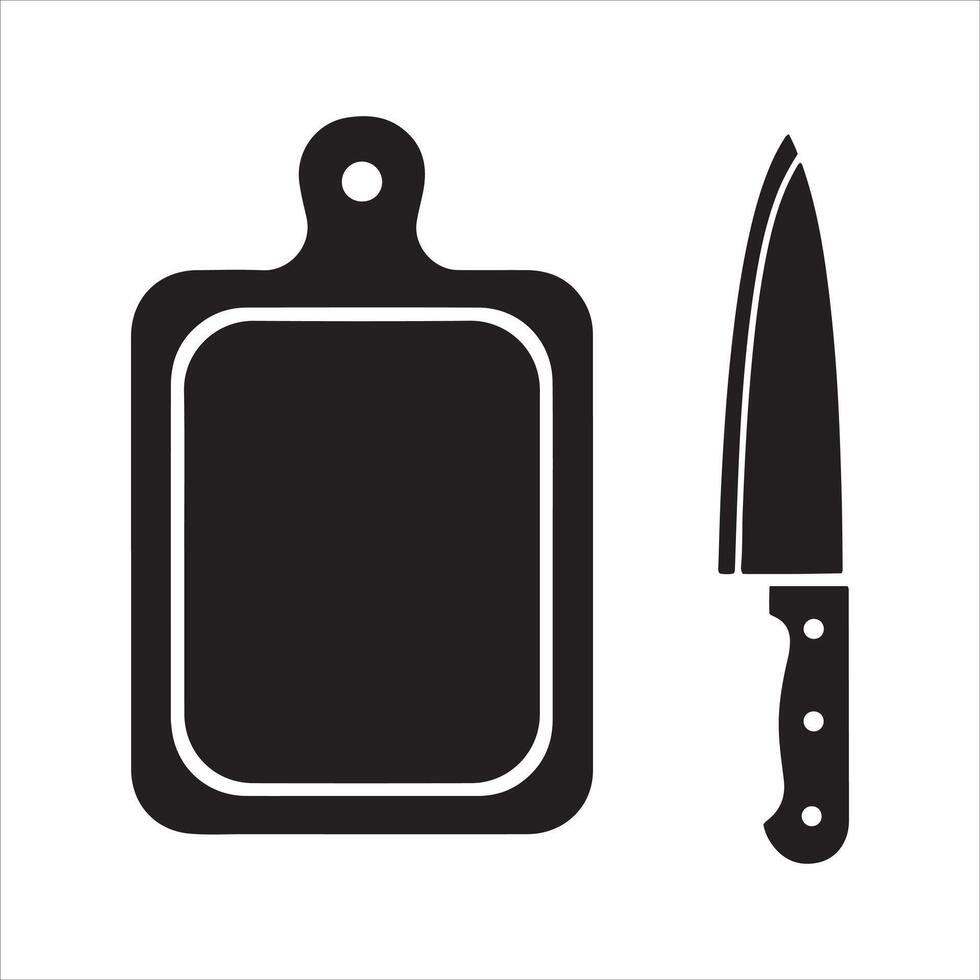 Simple black silhouette of a chef knife and cutting board vector