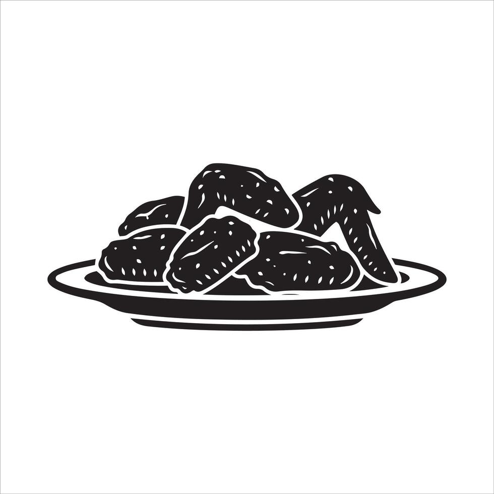 A plate of deliciously seasoned chicken wings presented in a stylized black and white graphic vector