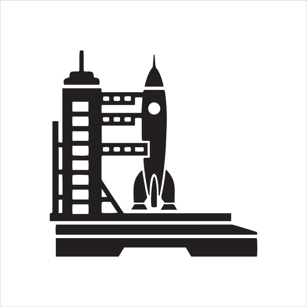 Rocket ship prepared for launch on a spaceport launch pad vector