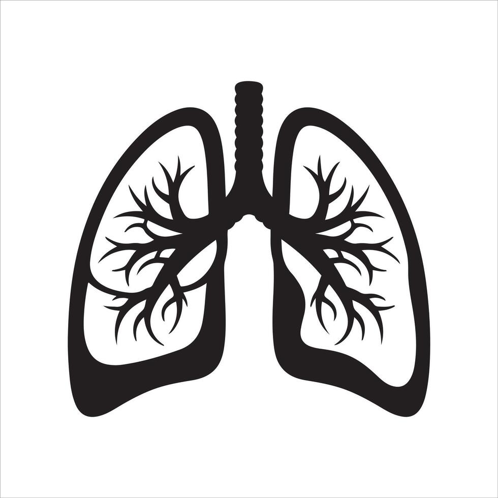 Stylized black silhouette of human lungs with branching airways vector