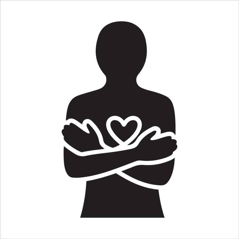 Silhouette of a person embracing themselves with a heart symbol vector