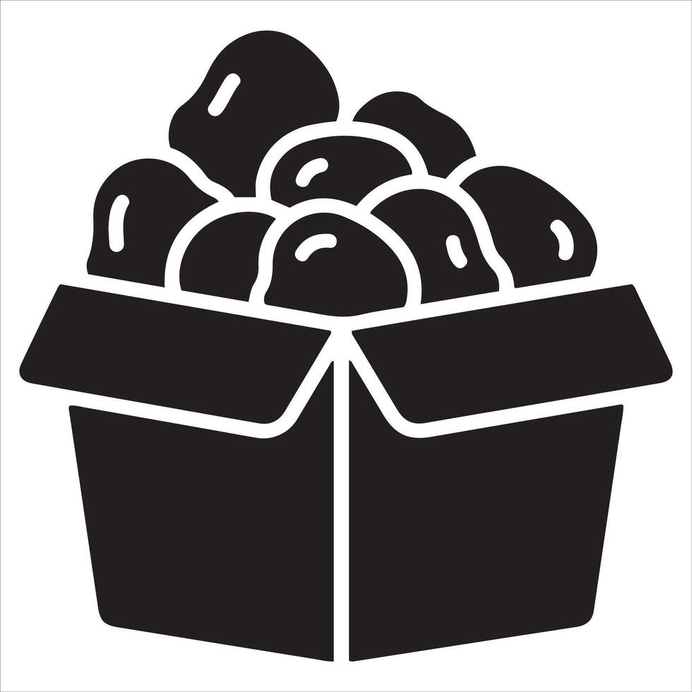 A black silhouette of a cardboard box filled with potatoes vector