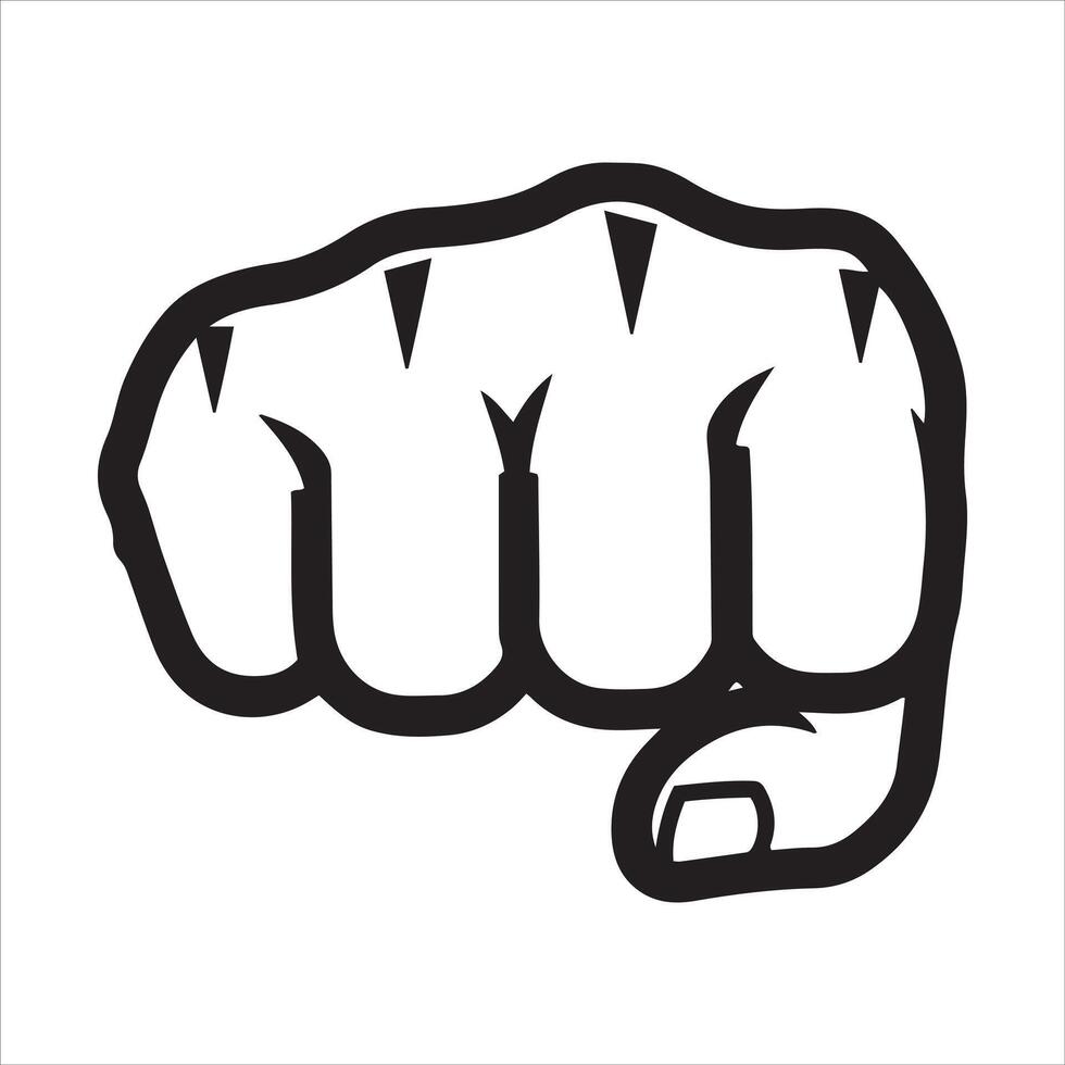 Bold black outline of a fist punching forward against white background vector