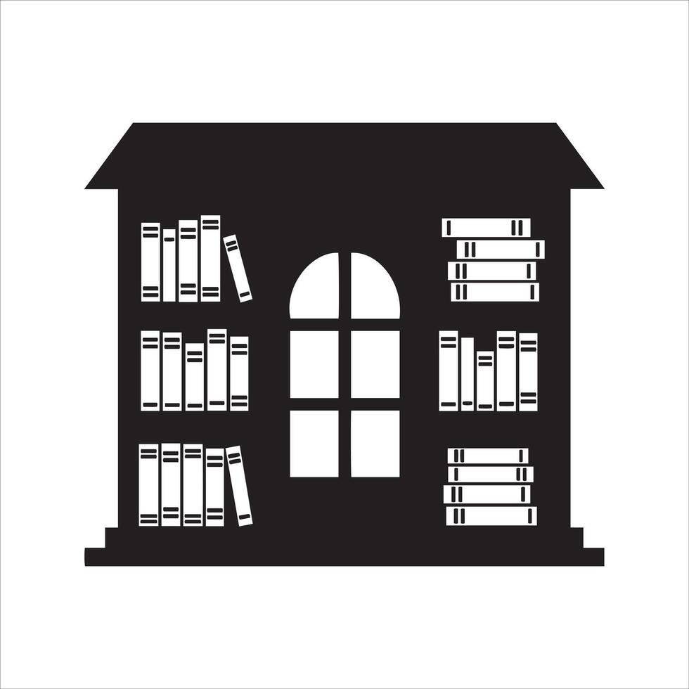 A black silhouette of a house filled with books and a window vector