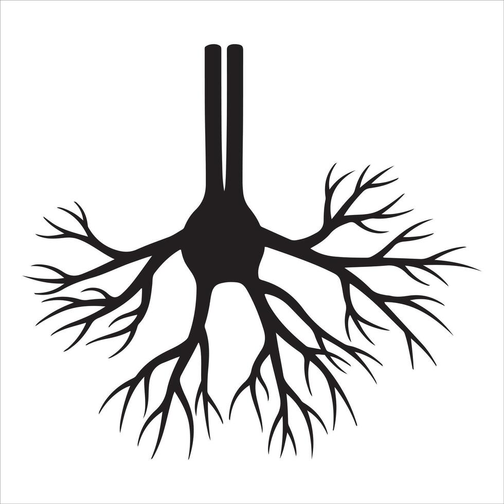 Stylized black silhouette of a neuron with branching dendrites vector