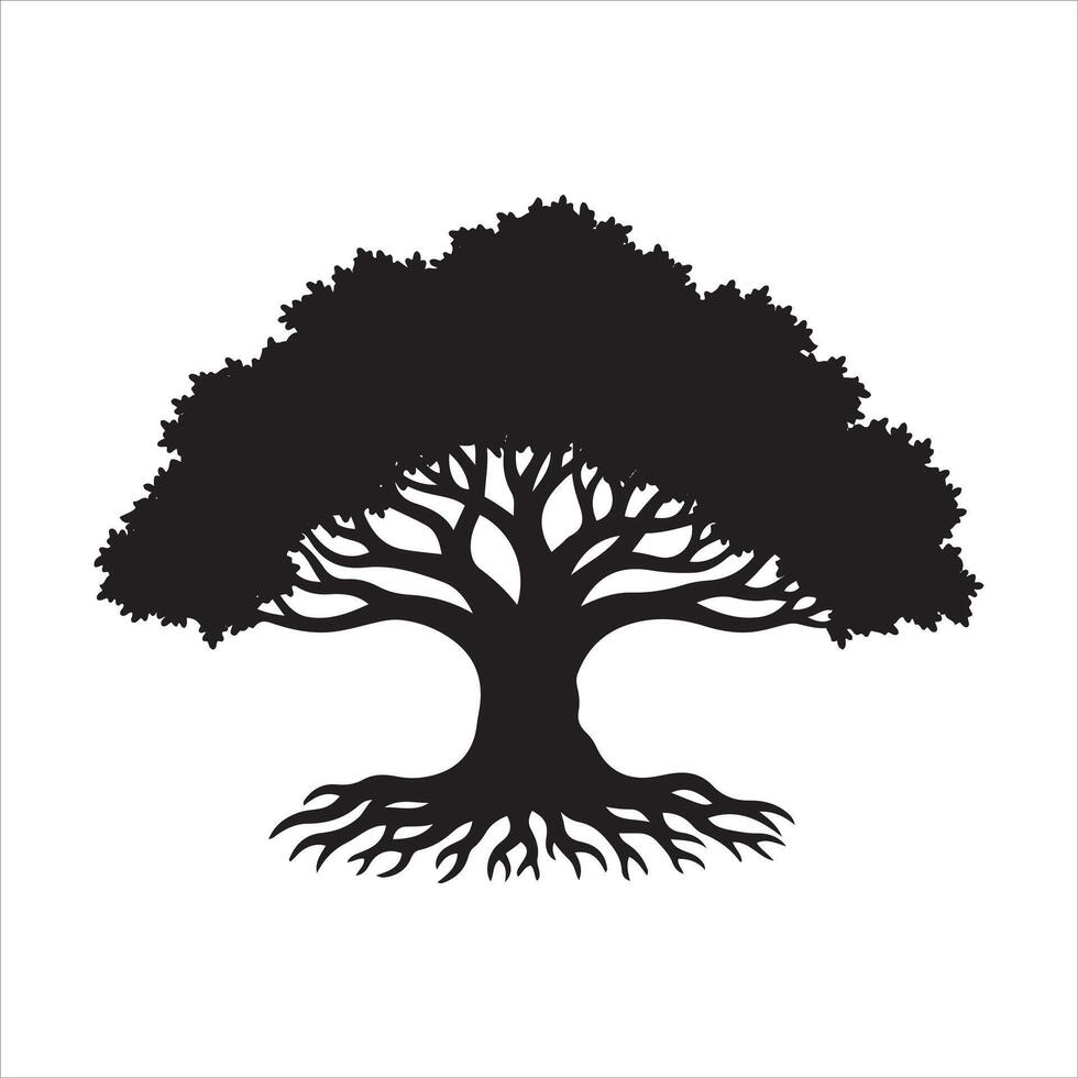 Majestic silhouette of a spreading tree with intricate roots vector