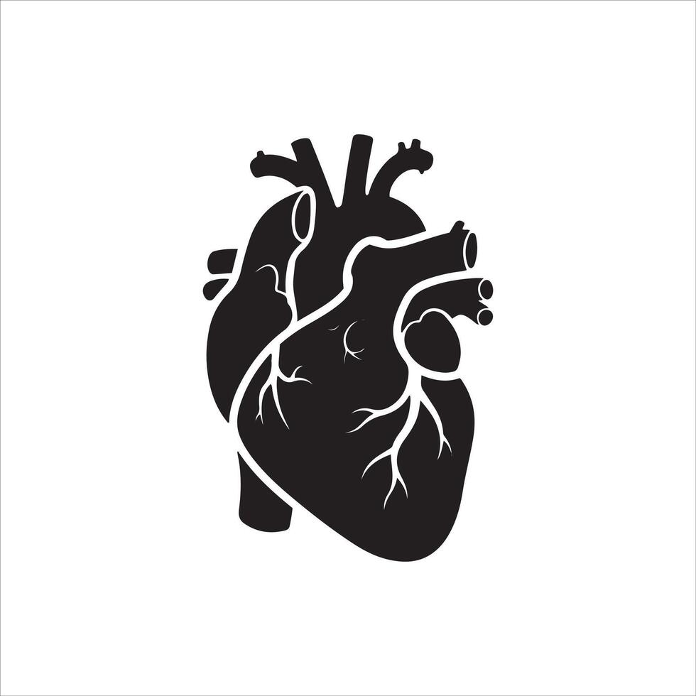 Stylized black human heart anatomy with visible blood vessels vector