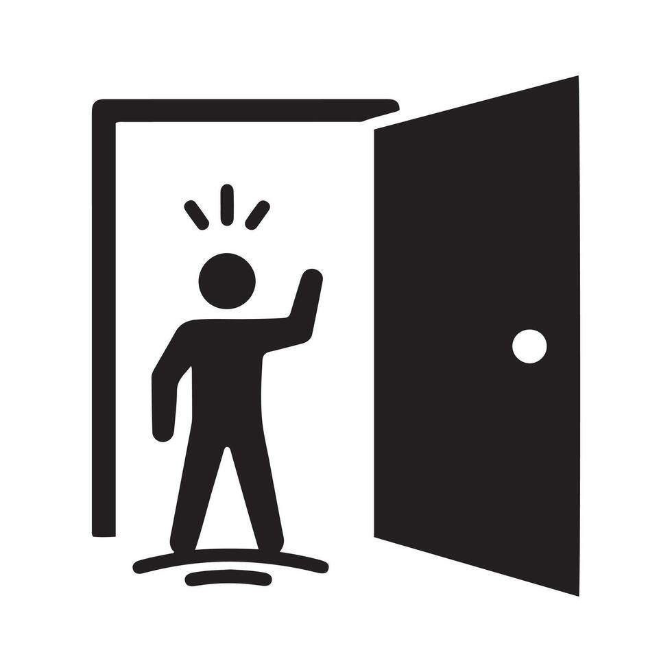 Person standing at an open doorway waving hello with a welcoming gesture vector