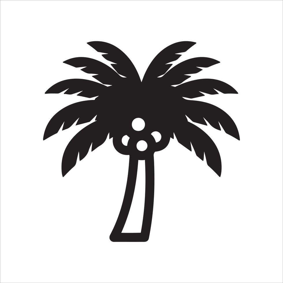 Simple silhouette of a coconut palm tree with fronds and fruit vector