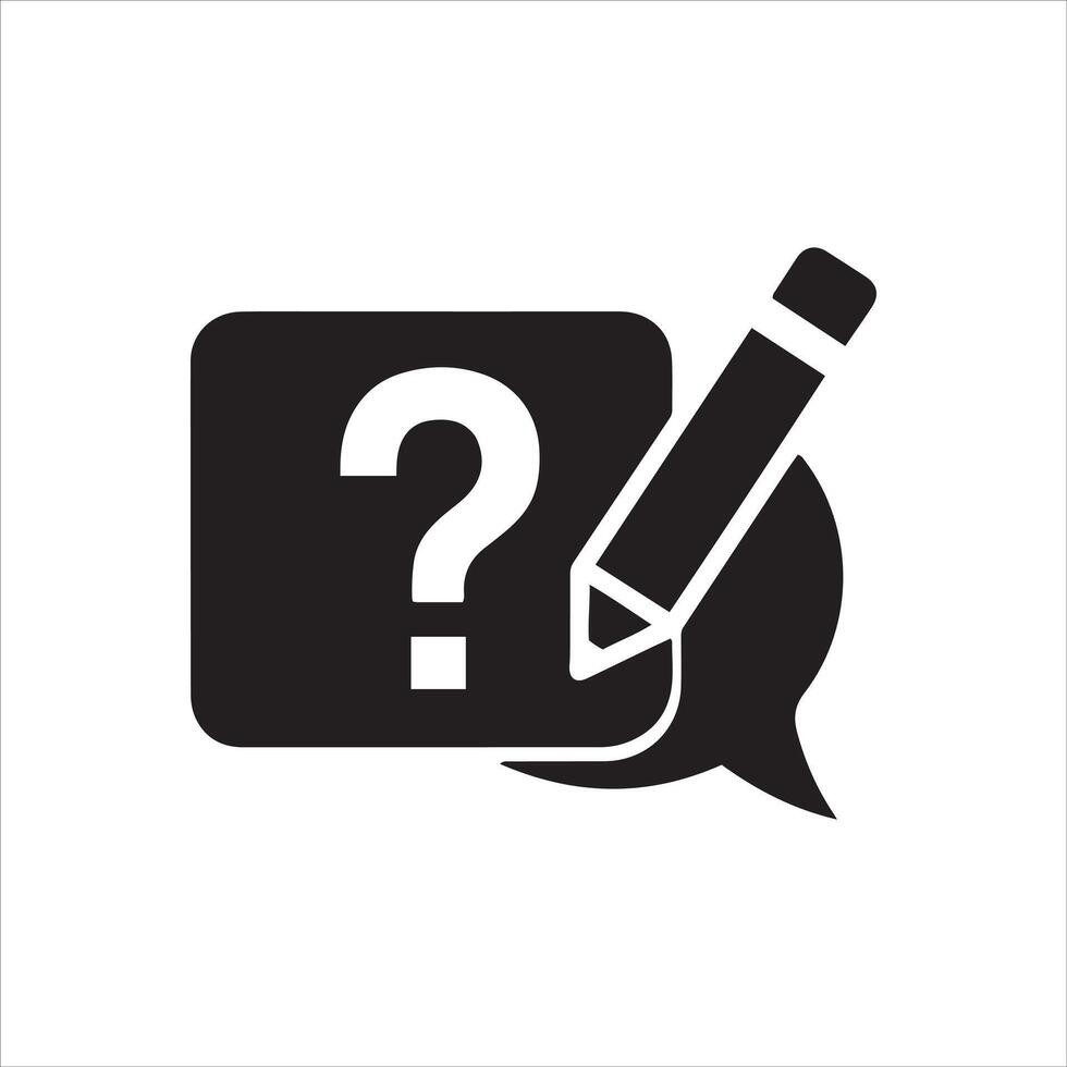 Question mark inside a speech bubble with a pencil symbolizing survey vector