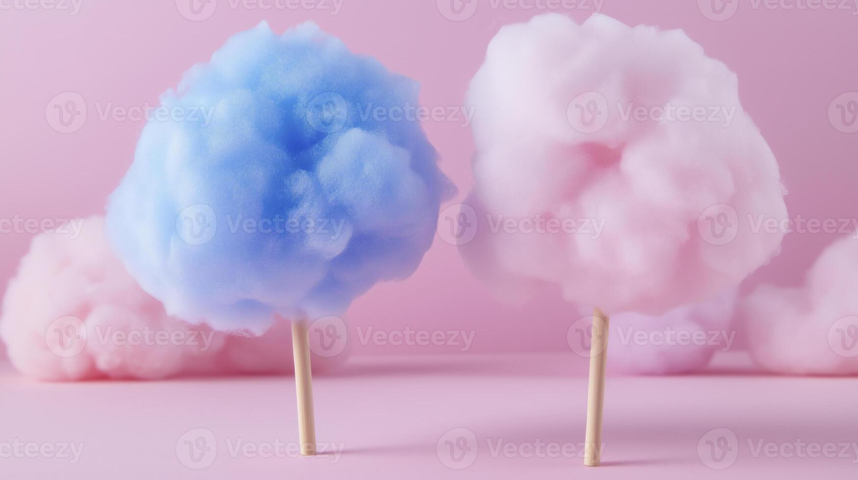 Two cotton candy on sticks with pink and blue clouds photo