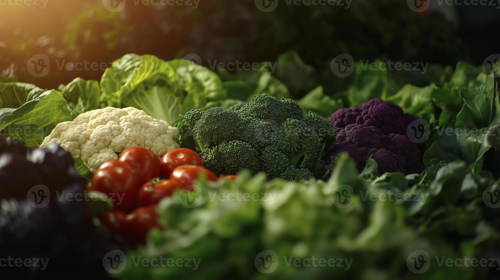 A variety of vegetables are displayed in a field photo